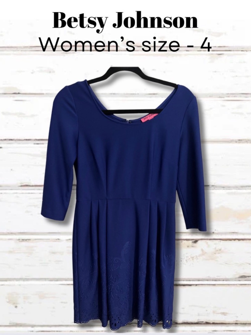 Betsey Johnson Navy Three-Quarter Sleeve Fit-and-Flare Dress